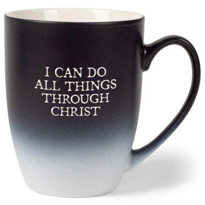 Elanze Designs I Can Do All Things Through Christ Two Toned Ombre Matte Black and White 12 ounce Ceramic Stoneware Coffee Cup Mug