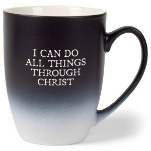 Elanze Designs I Can Do All Things Through Christ Two Toned Ombre Matte Black and White 12 ounce Ceramic Stoneware Coffee Cup Mug - 1 of 4