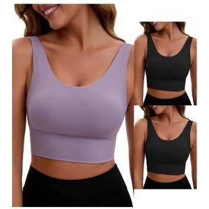 INSPIRE CHIC 3 Packs Women's V Back Wide Straps Full Coverage Sports Bras Longline Workout Padded Tank Top - 1 of 4