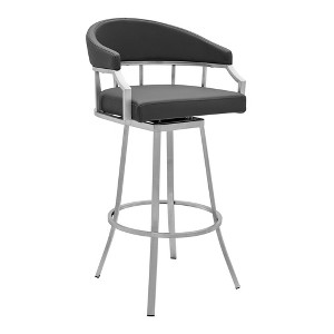 30" Faux Leather Swivel Modern Bar and Counter Stool with Footrest and Brushed Stainless Steel Finish for Kitchen Island - 1 of 4