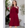 Women Tie V Neck Long Sleeve Midi Dress Casual Ruffle Drawstring Waist A-Line Swing Midi Dress - 2 of 4