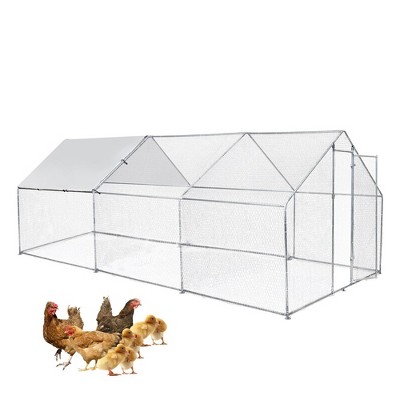 Large Metal Chicken Coop, Chicken Coop Run for Yard Outdoor Walk-in Hen House with Waterproof Cover, Farm Poultry Cage
