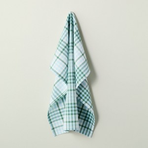 Layered Plaid Cotton Flour Sack Kitchen Towel Green/Blue/Cream - Hearth & Hand™ with Magnolia - 1 of 3