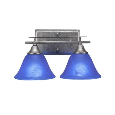 Toltec Lighting Uptowne 2 - Light Vanity in  Aged Silver with 7" Blue Italian Shade