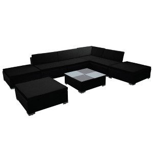 vidaXL 8 Piece Patio Lounge Set - Poly Rattan Garden Furniture Suite with Cushions and Steel Frame - Black - 1 of 4
