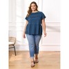Women's Plus Size Pleated Front Ruffle Sleeve Crew Neck Flowy Summer Casual Babydoll Blouses - GRACE & GRANDEUR - 2 of 4