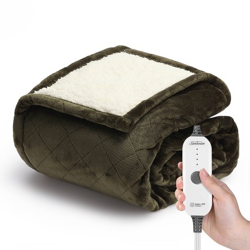 50x60 Quilted Royal Posh Velvet Reverse Sherpa Heated Throw Electric  Blanket Olive - Sunbeam