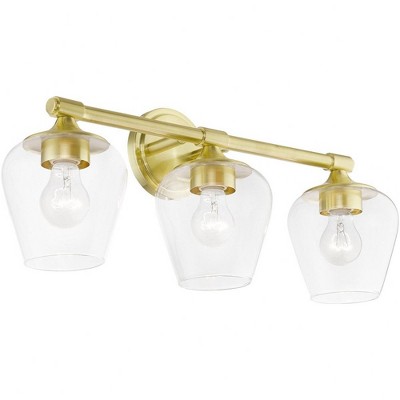 Satin Brass and Clear Glass 3-Light Vanity Sconce