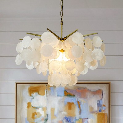 ALOADECOR Cone Shape Coastal Capiz Shells Chandelier With Antique Gold Metal