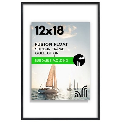 Americanflat 12x18 Floating Picture Frame - Fits 11x17 Photos or Smaller- Slide-In Photo Frame - Fusion Float Collection - Black