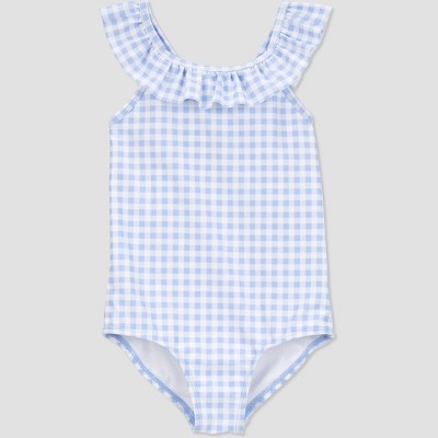 Carter's Just One You®️ Toddler Girls' Ruffle Textured Solid One Peice Swimsuit - Blue