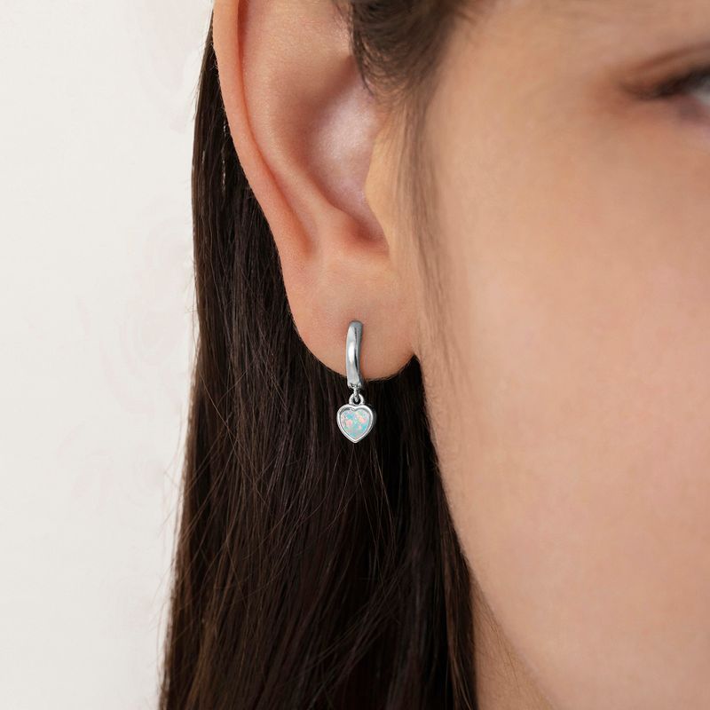 Girl's Opal Heart Dangle Hoop Gold Plated Sterling Silver Earrings - In Season Jewelry, 4 of 7