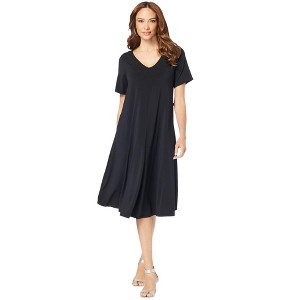 Roaman's Women's Plus Size Ultrasmooth V Neck Swing Dress - 1 of 4