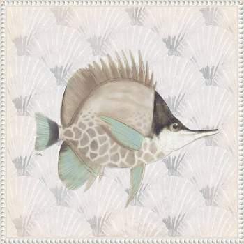 Amanti Art 22"x22" Neutral Vintage Fish III by Elizabeth Medley Framed Canvas Wall Art Print