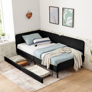 NicBex Twin/Full Size Bed Frame,Upholstered Platform Bed Frame with 2 Storage Drawers,Adjustable Velvet Sofa Bed for Living Room,Bedroom - 1 of 4