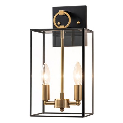 C Cattleya 2-Light Dark Bronze Finish Brass Outdoor Wall Lantern with E12 Base Socket and Clear Tempered Glass Shade
