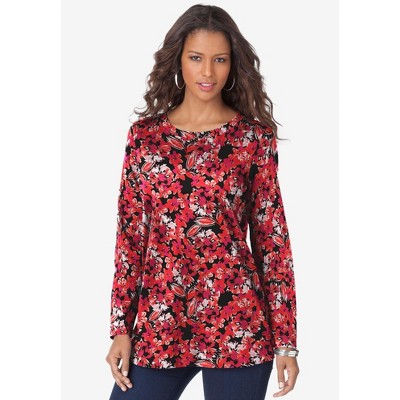 Roaman's Plus Size Cotton Ultimate Long Sleeve Crewneck Tee