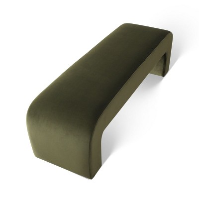 Lily 60'' Sage Green Velvet Waterfall Upholstered Bench with Storage