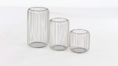 Silver Metal Cage Style Hanging Hurricane Candle Lantern Set