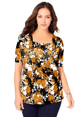 Jessica London Women's Plus Size Stretch Cotton Square Neck Tee