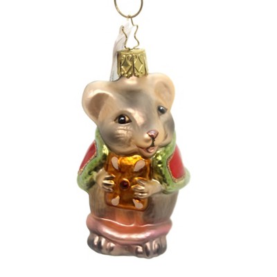 Inge Glas Christmas Mouse - One Ornament 3.25 Inches - Rodant Ornament -  1005S016 - Glass - Multicolored