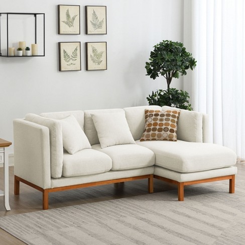 Cream Fabric Modern Reversible Sectional Sofa w/Foot Stool