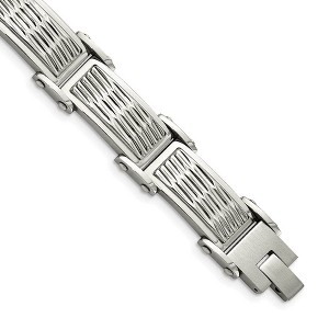 Black Bow Jewelry Men's 15.5mm Stainless Steel Grooved Textured Link Bracelet, 8.25 Inch - 1 of 4