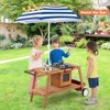 Costway Kid's Play Trolley Outdoor Wooden Kids Play Cart with Sun Umbrella  for Toddlers 3+ White\Blue - 2 of 4