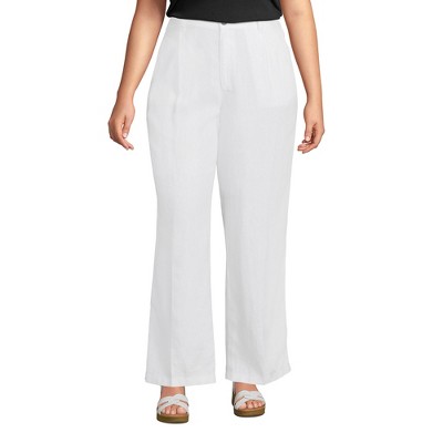 Lands' End Women's Plus Size High Rise Wide Leg Linen Pleated Pants ...