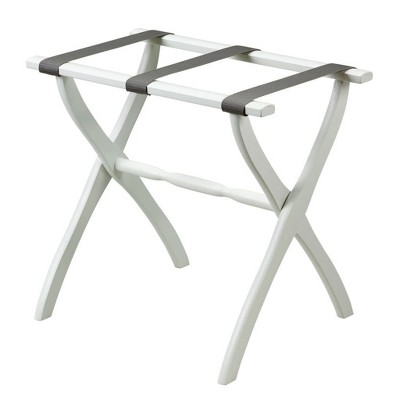HomeRoots White Folding Luggage Rack With Gray Straps