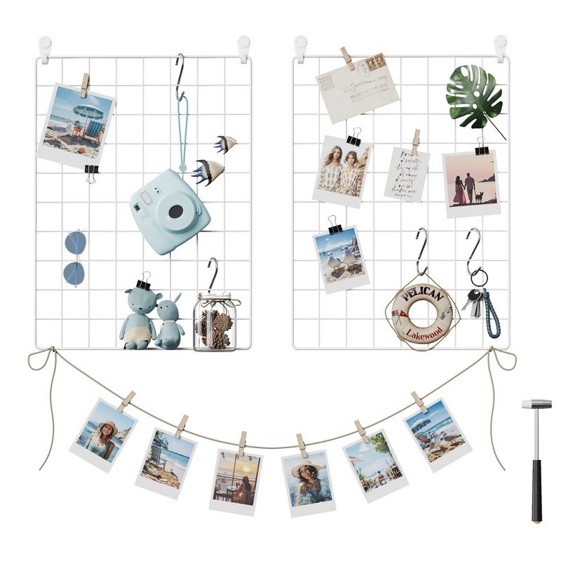 SONGMICS Grid Photo Wall, 16.5 x 12.2 Inches, Set of 2, Wire Wall Grid Panel, Photo Wall Display, DIY, Hanging Picture Wall, 2 of 9