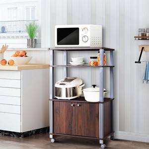 Costway Bakers Rack Microwave Oven Rack Shelves Kitchen Storage Organizer Metal White - 1 of 4