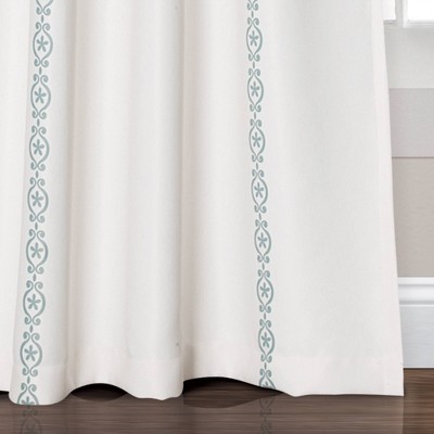 Blue Polyester Medallion Room Darkening Curtain Panels