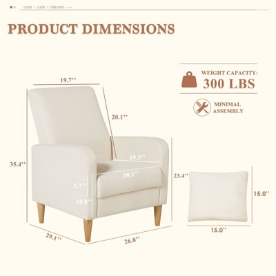 Beige Upholstered Accent Chair with Pillow and Wood Legs
