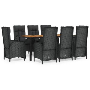 vidaXL 9-Piece Patio Dining Set - Black Poly Rattan, Reclining Chairs, Acacia Wood Tabletop - 1 of 4
