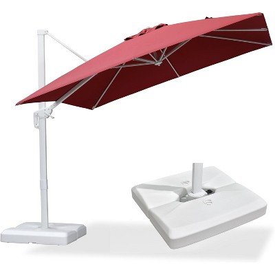 PURPLE LEAF Patio Umbrella White Cantilever Offset Umbrella Square Outdoor Umbrella with 360-degree Rotation for Garden Deck Pool