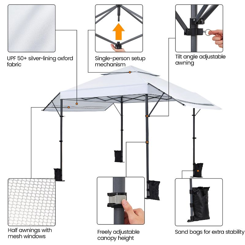 Topeakmart 10x17ft Pop-up Gazebo Canopy with Double Awnings, 4 of 11