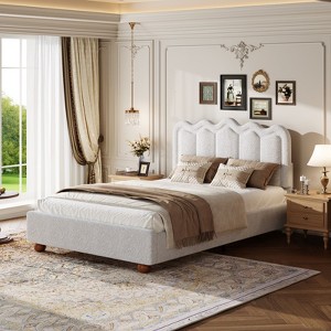 Bed Frame with Headboard, Boucle Bed Frame, Soft Upholstered Platform Cloud Bedframe - 1 of 4