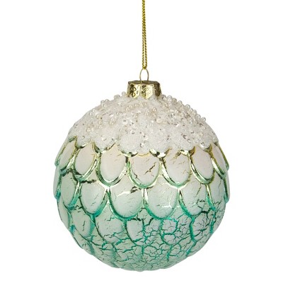 Northlight 4" Blue and White Textured Glass Ball Christmas Ornament