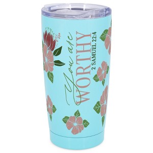 Elanze Designs 20 oz Stainless Steel On the Go Insulated Travel Tumbler With Push Top Lid, You Are Worthy Sky Blue - 1 of 4