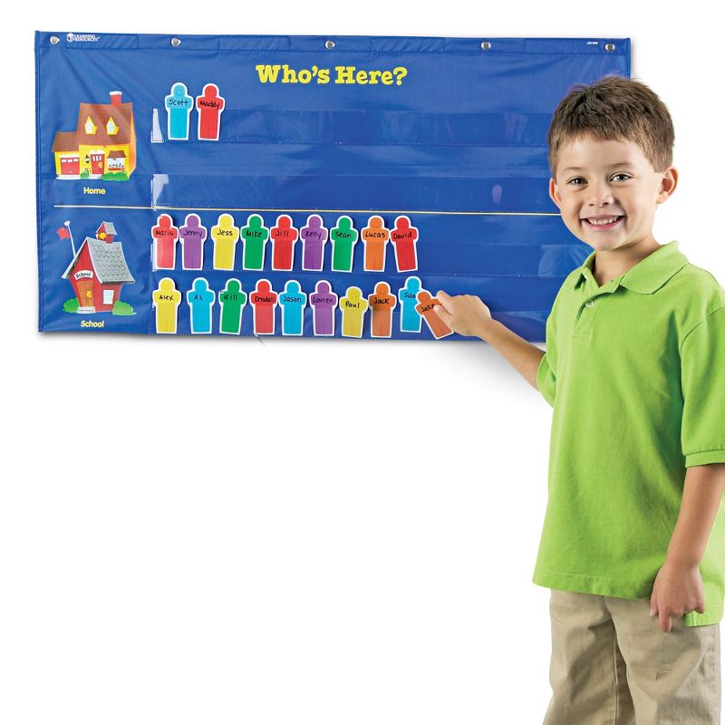 Learning Resources Attendance Pocket Chart, Classroom Organizer, Write and Wipe Cards, Blue, 2 of 5