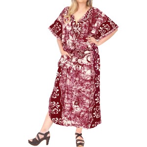 HAPPY BAY Women's Summer Pocket Nightgown Batik Caftan for Womens Sleepwear Long House Loungewear Dashiki Dress Plus Size - 1 of 4