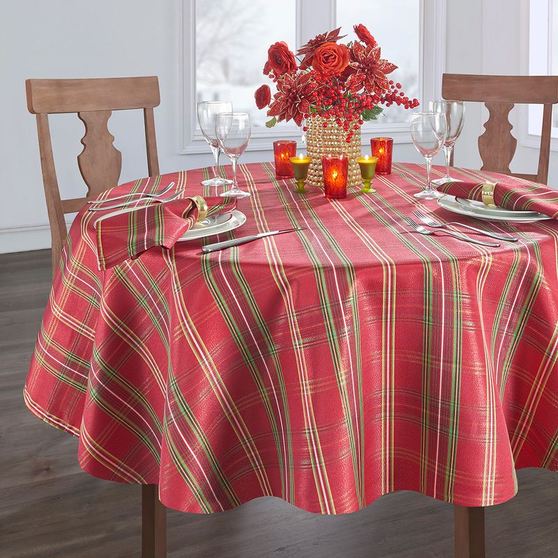 Shimmering Plaid Holiday Tablecloth ~ Red/Green -  Elrene Home Fashions, 2 of 5