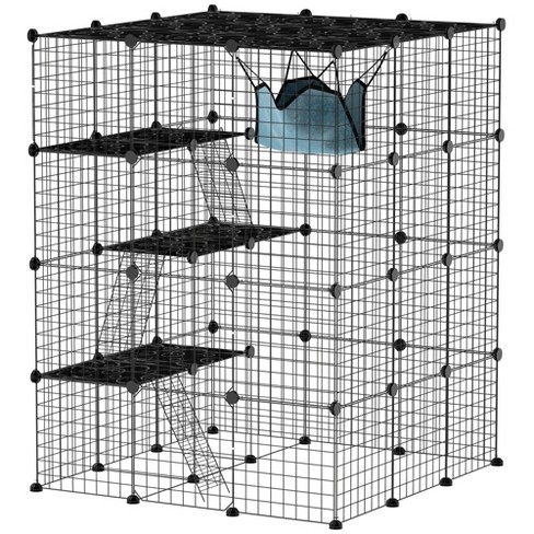 Pawhut Cat Cage Indoor, Diy 4 Tier Cat Enclosure With Hammock, Ramps ...