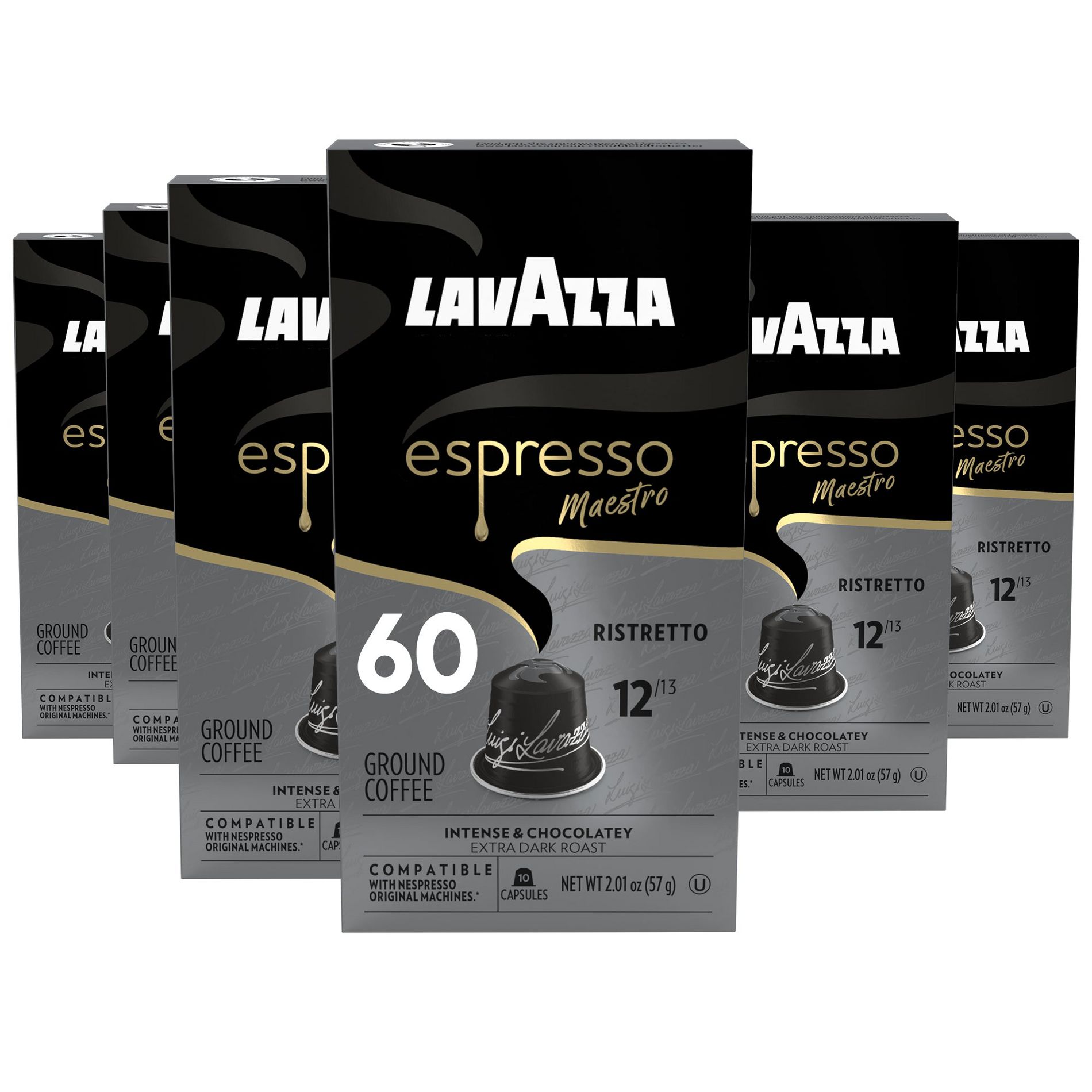 Lavazza Espresso Maestro Ristretto Aluminum Capsules Compatible with Nespresso* Original Machines, Dark Espresso Roast, 10 Capsules (Pack of 6)