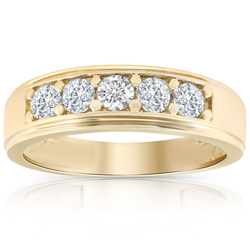 Pompeii3 1 Ct Diamond Ring Mens High Polished Solid Yellow Gold Wedding Band Lab Created, 1 of 6