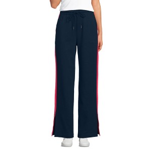 Lands' End Women's Knit High Rise Relaxed Straight Leg Side Stripe Pants - 1 of 4