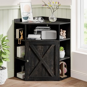 Corner Cabinet, Corner Storage Shelf with USB Ports, Wooden 6-Cubby Bookshelf - 1 of 4