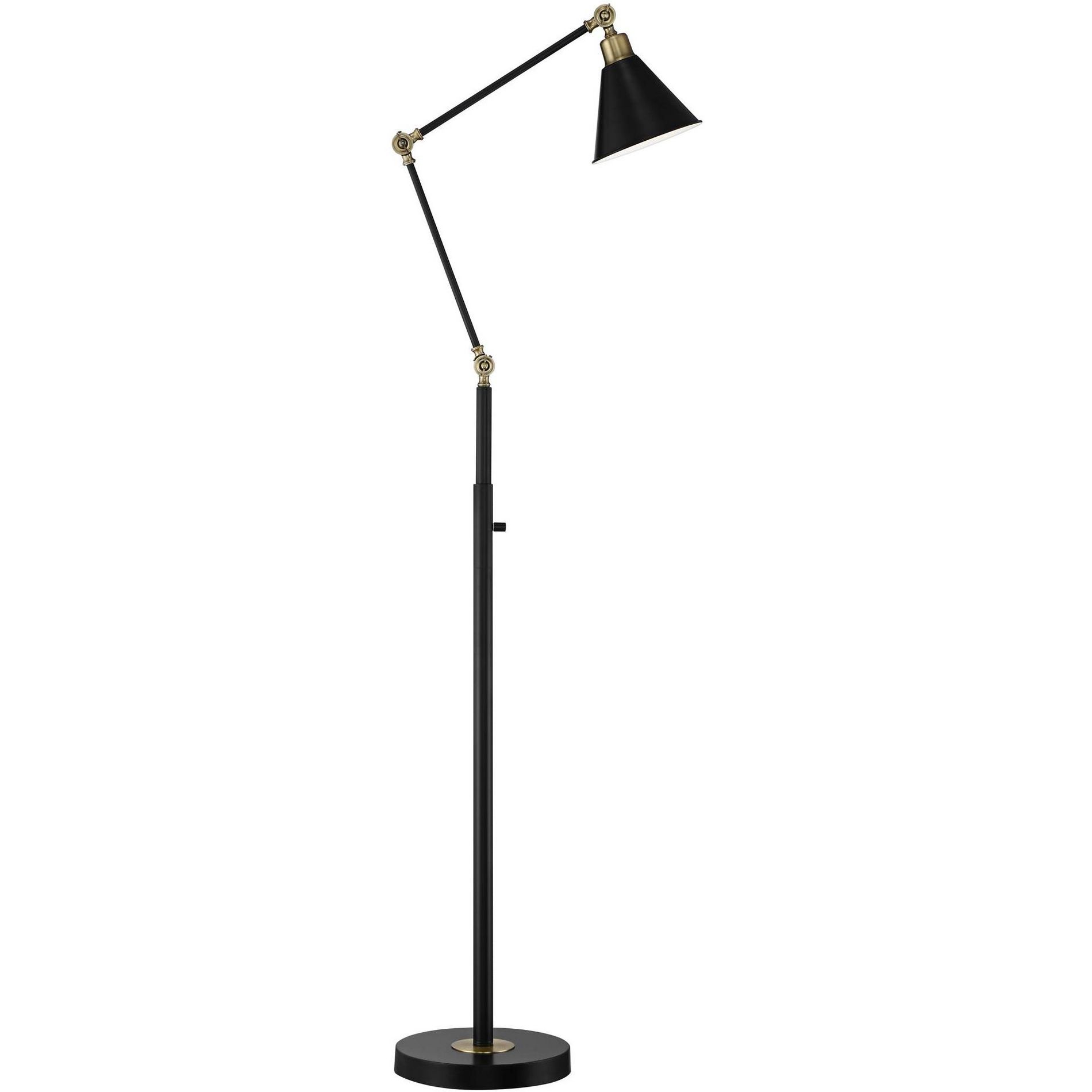 360 Lighting Wray Mid Century Modern Pharmacy Floor Lamp 61" Tall Flat Black Warm Brass Adjustable Swivel Head for Living Room Reading Bedroom Home