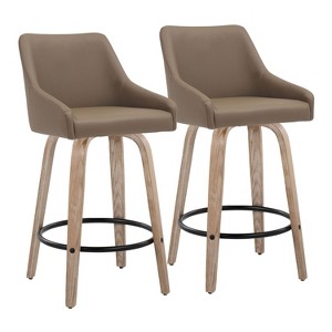LumiSource Set of 2 Hannah Counter Height Barstools Whitewashed Wood - 1 of 4